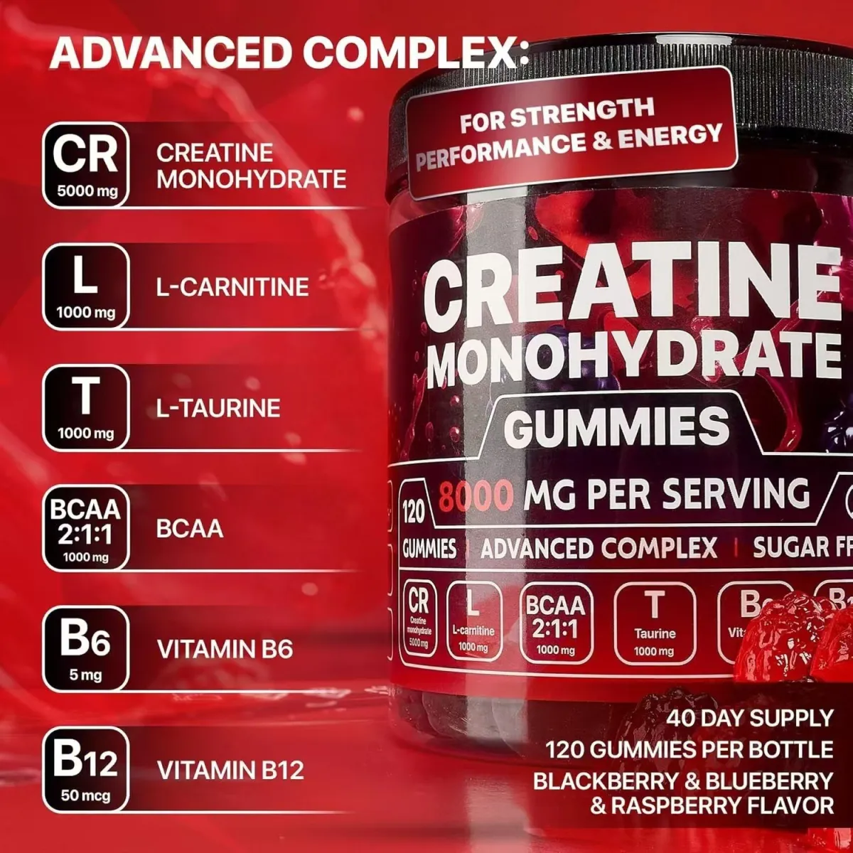 Creatine Monohydrate Berry-Flavored Vitamin Gummies | 120 Count