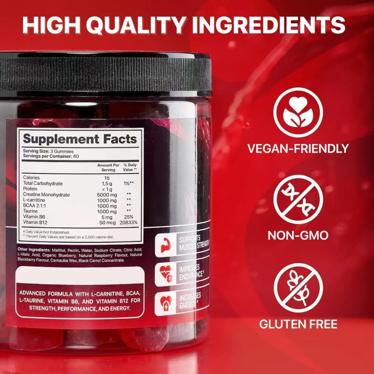 Creatine Monohydrate Berry-Flavored Vitamin Gummies | 120 Count